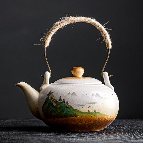 Creative grassy retro teapot household ceramic large teapot Kung Fu tea set teapot divided teapot