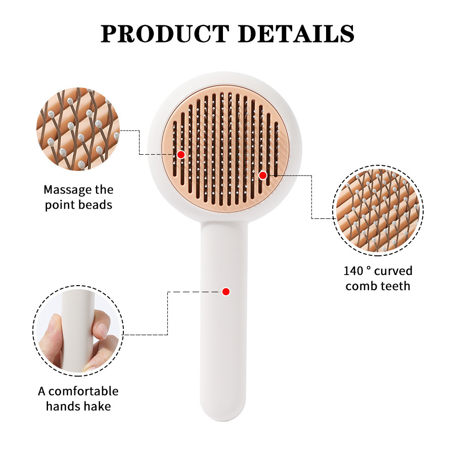 Nuevo peine de mascotas gato acero inoxidable pin de masaje de acero flotante cepillo de depilación de un botón pein de depilación de perros