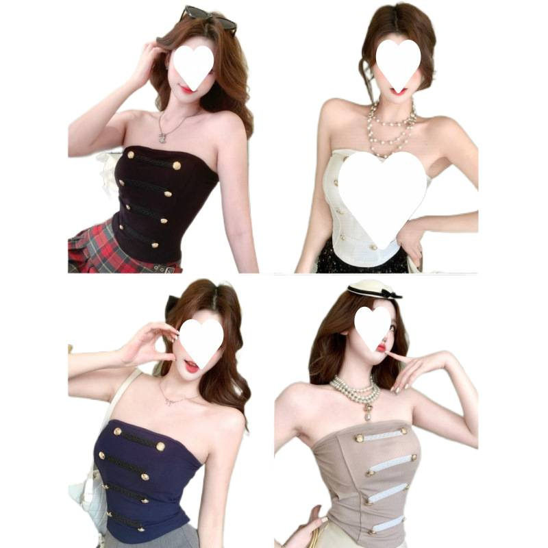 Botón de galía francesa envuelto en el pecho chaleco de cabraje para mujeres con un diseño elegante nicho blusa de pecho