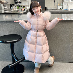 女童甜美收腰冬季免费服中大童长款棉衣外套大毛领童装冬款夹克