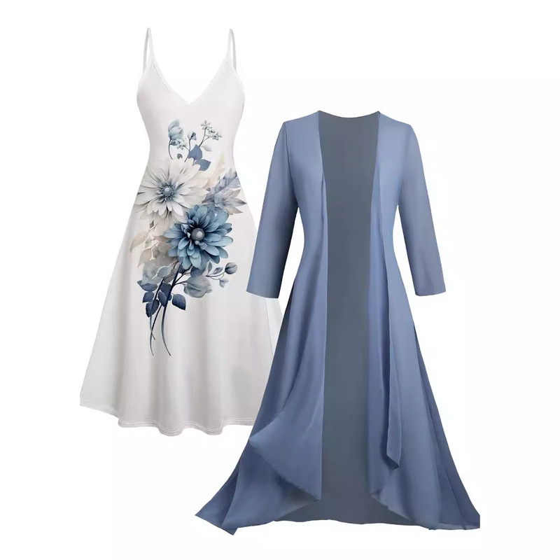 In-Stock Cross-Border 2026 European and American Summer Women's Printed Vacation Strap Dress Indian Style Flared Skirt Two-Piece Set In-Stock Cross-Border 2026 European and American Summer Women's Printed Vacation Strap Dress Indian Style Flared Skirt Two-Piece Set