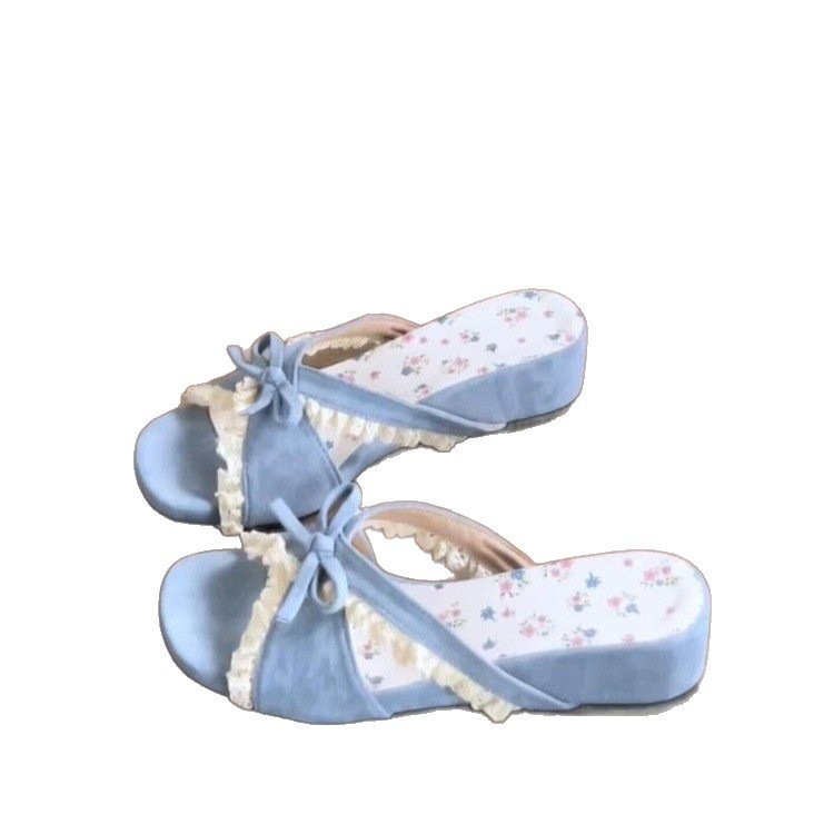 Hermosas zapatillas de arco de encaje de flores francesas 06 verano vacaciones en el mar de hadas pistas de viento zapatillas frías image 5