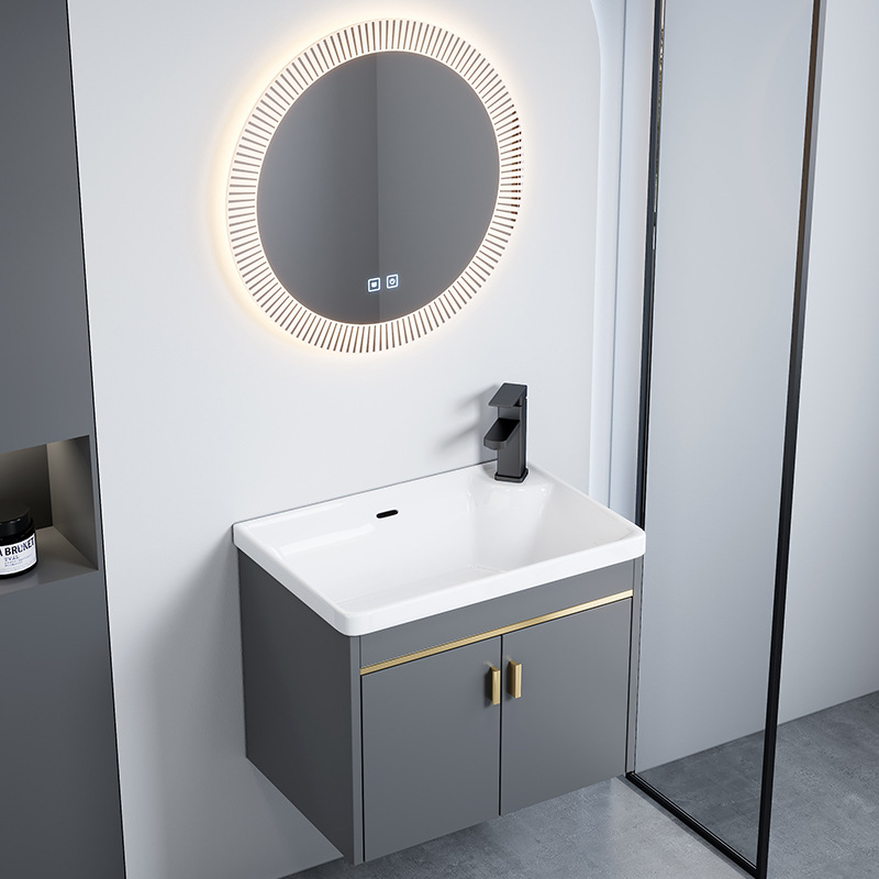 Space Aluminum Wall-Mounted Bathroom Cabinet Ceramic Integrated Basin Washbasin Countertop Integrated Small Apartment Chaozhou Bathroom Cabinet