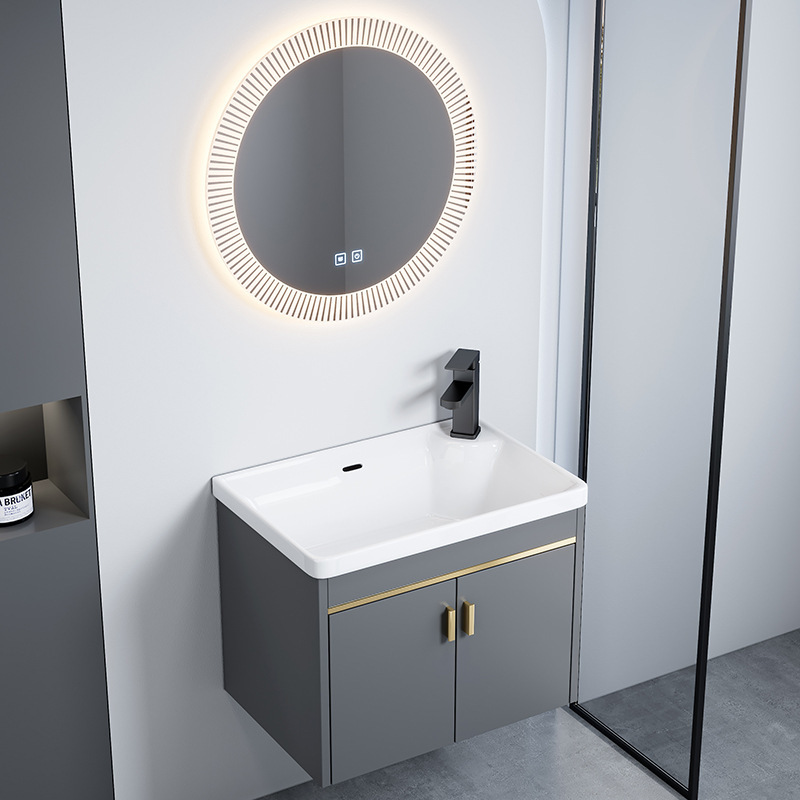 Space Aluminum Wall-Mounted Bathroom Cabinet Ceramic Integrated Basin Washbasin Countertop Integrated Small Apartment Chaozhou Bathroom Cabinet