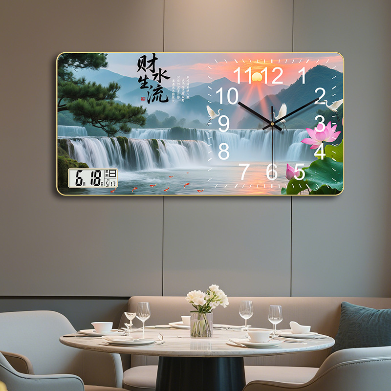 New Fashion Living Room Background Wall Decorative Wall Clock Silent Sweep Second Rectangle Clocks Watch with Calendar Temperature Clock