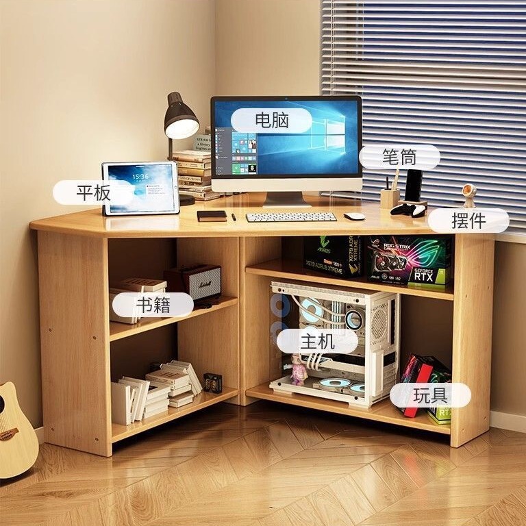 Small Triangular Study Desk for Small Apartments, Corner Computer Desk, Corner Office Desk, Writing Desk, Space-Saving Solid Wood