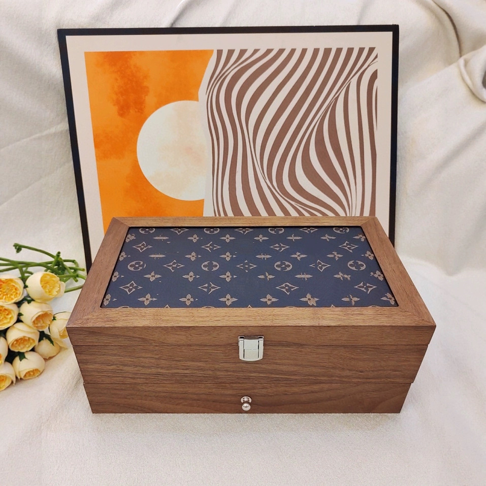 Medieval Style Double-Layer Multi-Functional Jewelry Box Watch Box Wooden Leather Display Box Gift for Dad and Boyfriend