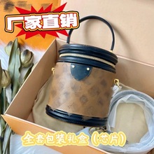 新款真皮女包老花发财桶水桶全套礼盒芯片单肩斜挎包