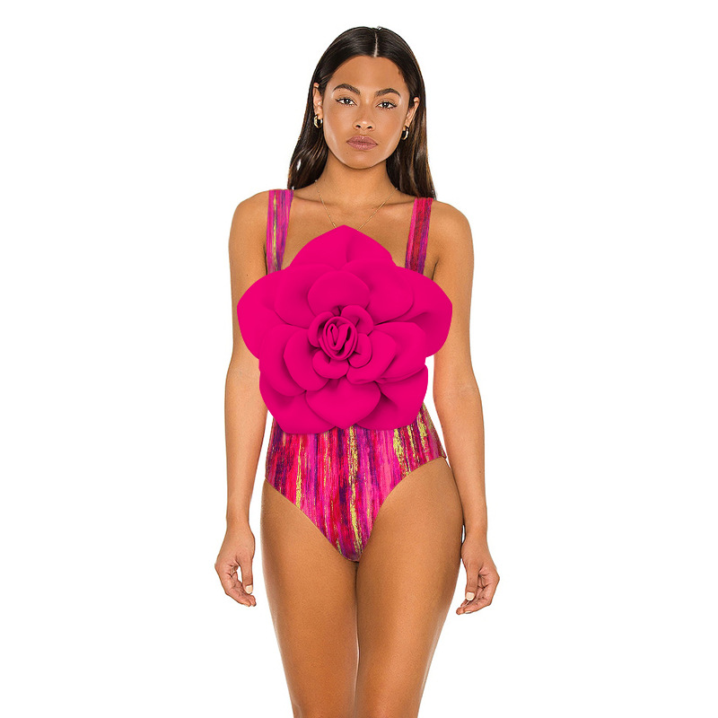 Damen Badeanzug Schwarz Weiß Mit Blumenmuster Für Den Strand_voghion.com
