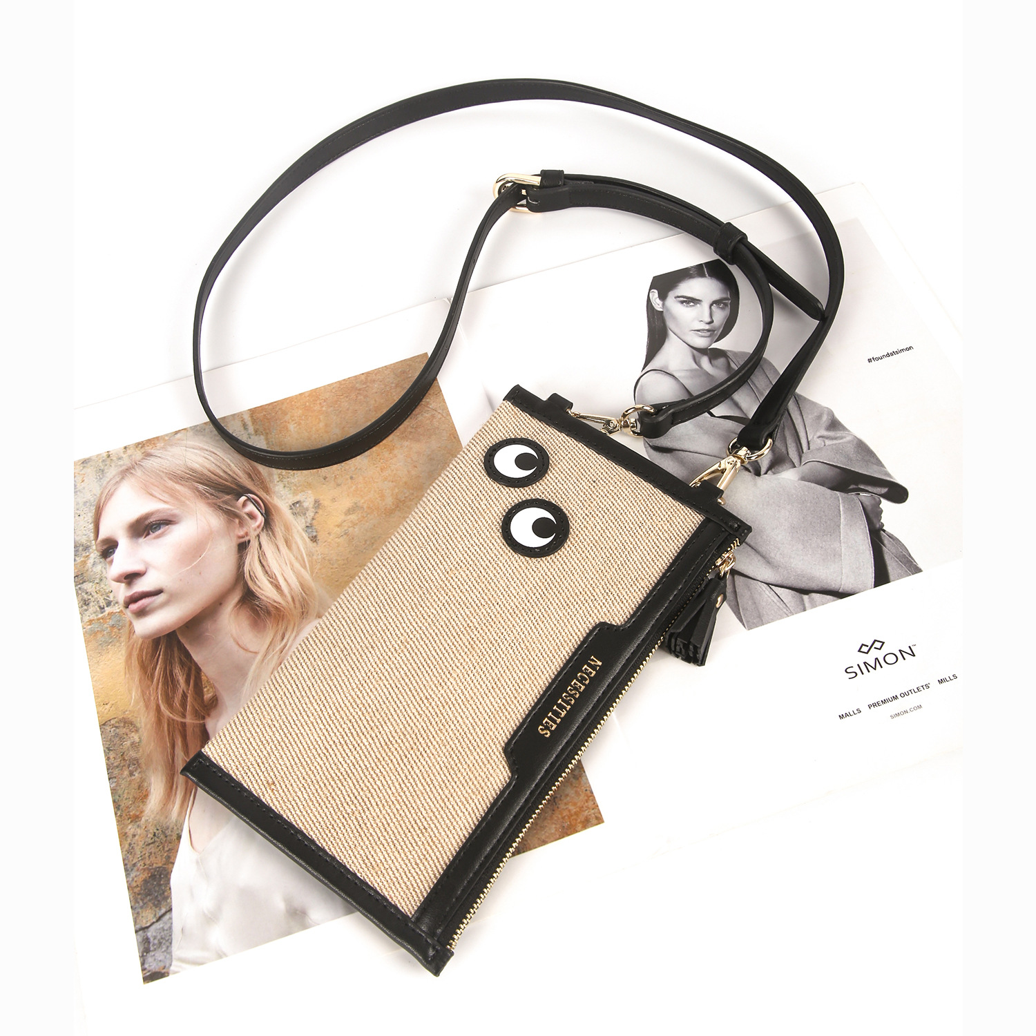 2024 Spring Niche Anya Cotton Linen Mobile Phone Bag Cross-border Bestselling Live Streaming Big Eye Lightweight Mini Crossbody Bag for Women