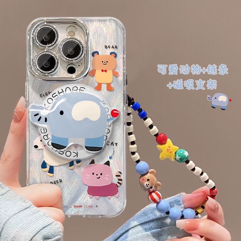 Cartoon Animal Magnetic Bracket Chain for Apple 13 Feather Yarn Phone Case 14PRO Self-contained Lens Film 12/11 Cartoon Animal Magnetic Bracket Chain for Apple 13 Feather Yarn Phone Case 14PRO Self-contained Lens Film 12/11