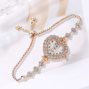Fashionable small rhinestone Women's Watch preppy style small dial heart Diamond-embedded steel belt bracelet watch trendy watch