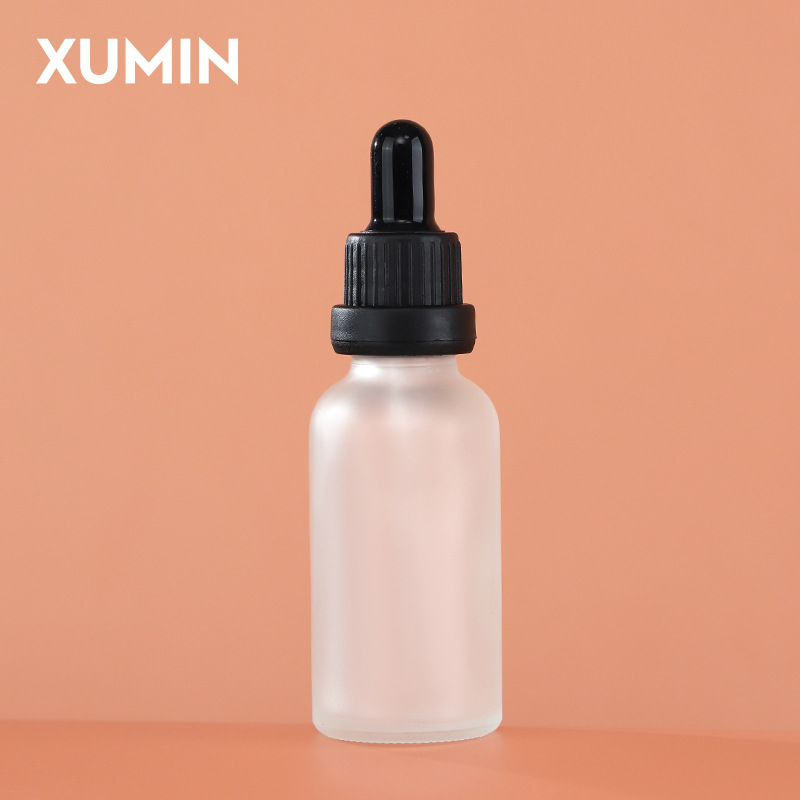 Embalaje cosmético botella de vidrio esmerizada botella de gotas líquidas de hombro redondo anillo de aluminio eléctrico botella de aceite esencial 30ml