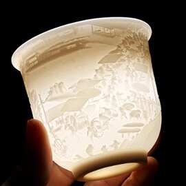 德化白瓷茶杯羊脂玉主人杯单杯大号陶瓷清明上河图龙凤品茗杯茶盏