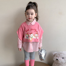 女童卡通马甲衬衫三件套2025秋季新款韩版网红校园套装洋气童装潮