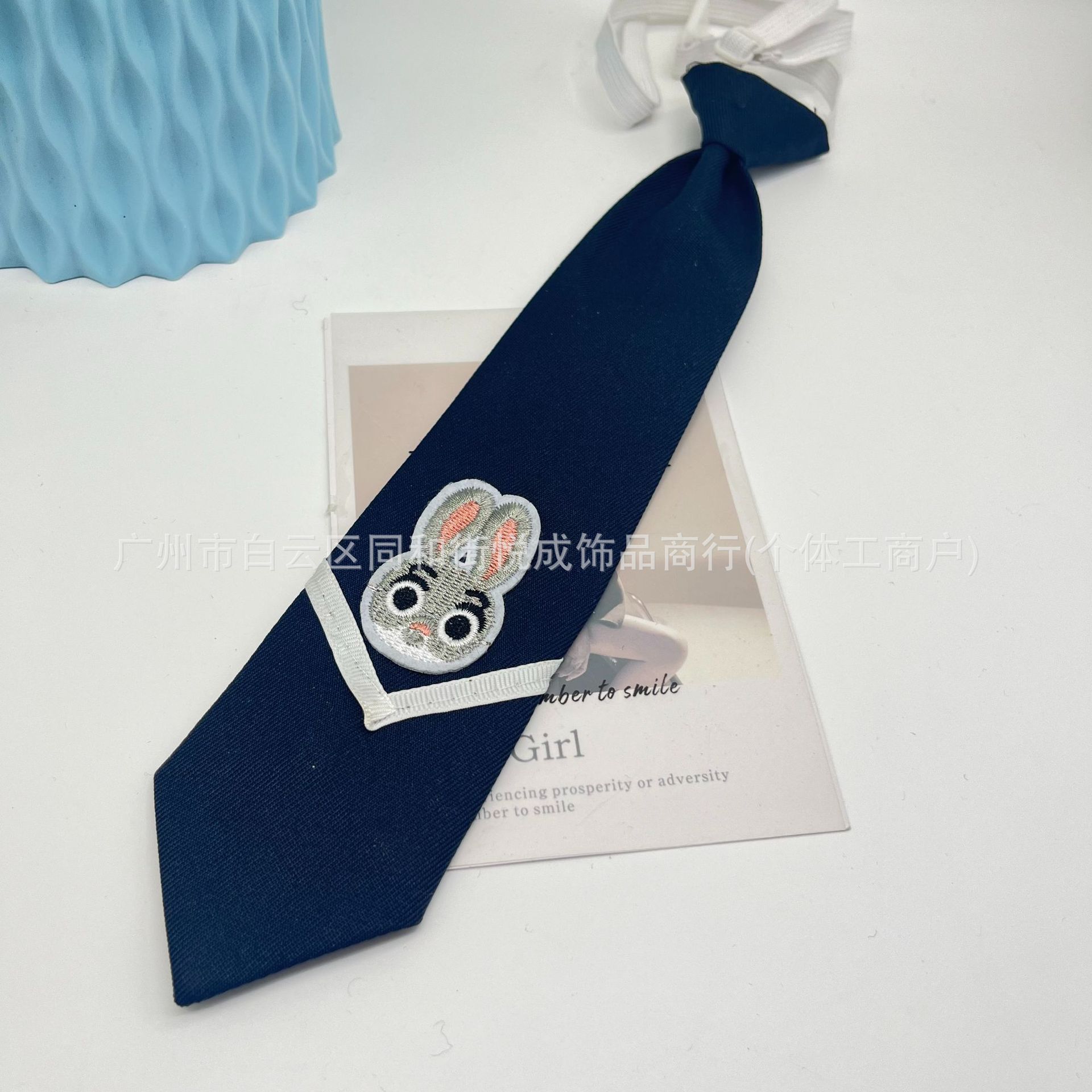 어린이 넥타이, 대학 스타일 초등학교 교복 액세서리, 토끼 장식 짧은 작은 넥타이, 유치원 교복