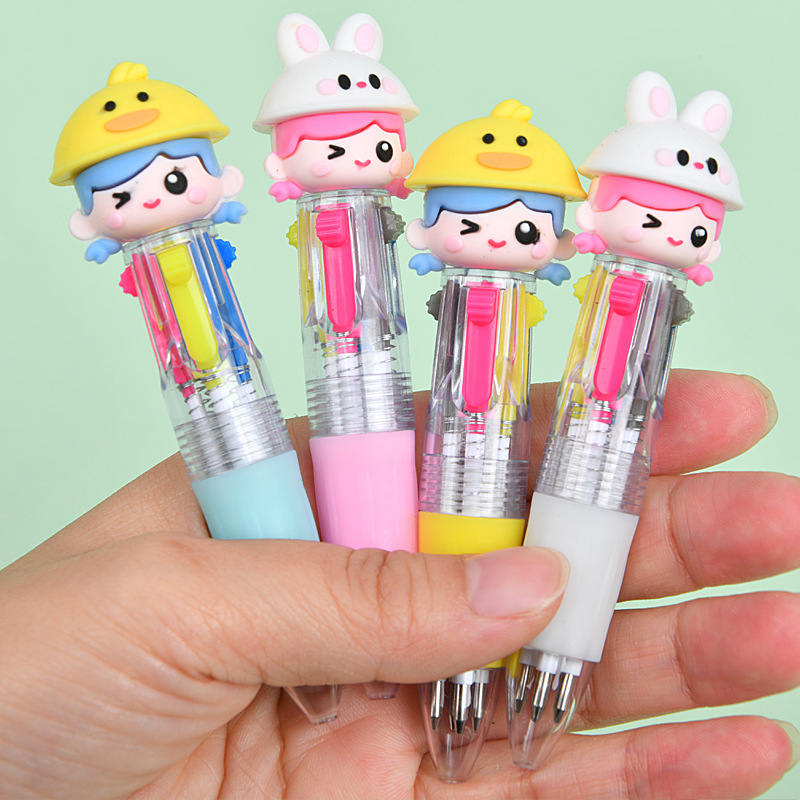Bonito sombrero de animales niña mini dibujos animados bolígrafo de cuatro colores bolígrafo multicolor bolígrafo de cuentas estudiantes premios papelería al por mayor