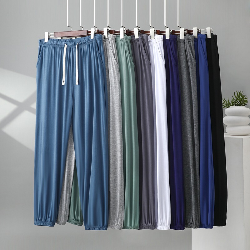 Men's Modal Pajama Pants, Thin Spring/Summer Stretch Home Pants, Plus Size Loose Casual Pants with Pockets and Cuffed Legs Men's Modal Pajama Pants, Thin Spring/Summer Stretch Home Pants, Plus Size Loose Casual Pants with Pockets and Cuffed Legs