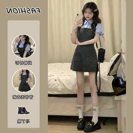 学院波点吊带连衣裙子女小个子2025夏季新款法式拼接短裙简约森系