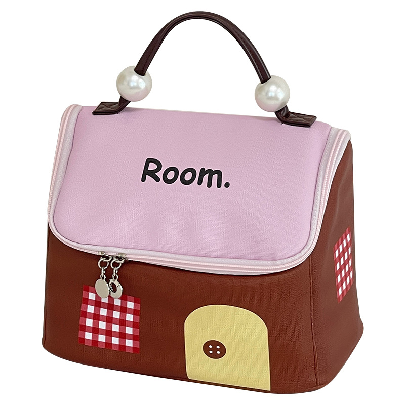 Nueva linda casa pequeña bolsa de maquillaje de alta belleza portátil bolsa de lavado de viaje bolsa de almacenamiento de gran capacidad