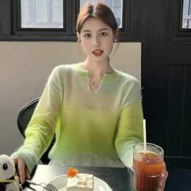 韩版撞色设计感领薄款毛衣女2026春宽松罩衫针织衫上衣踏青穿搭