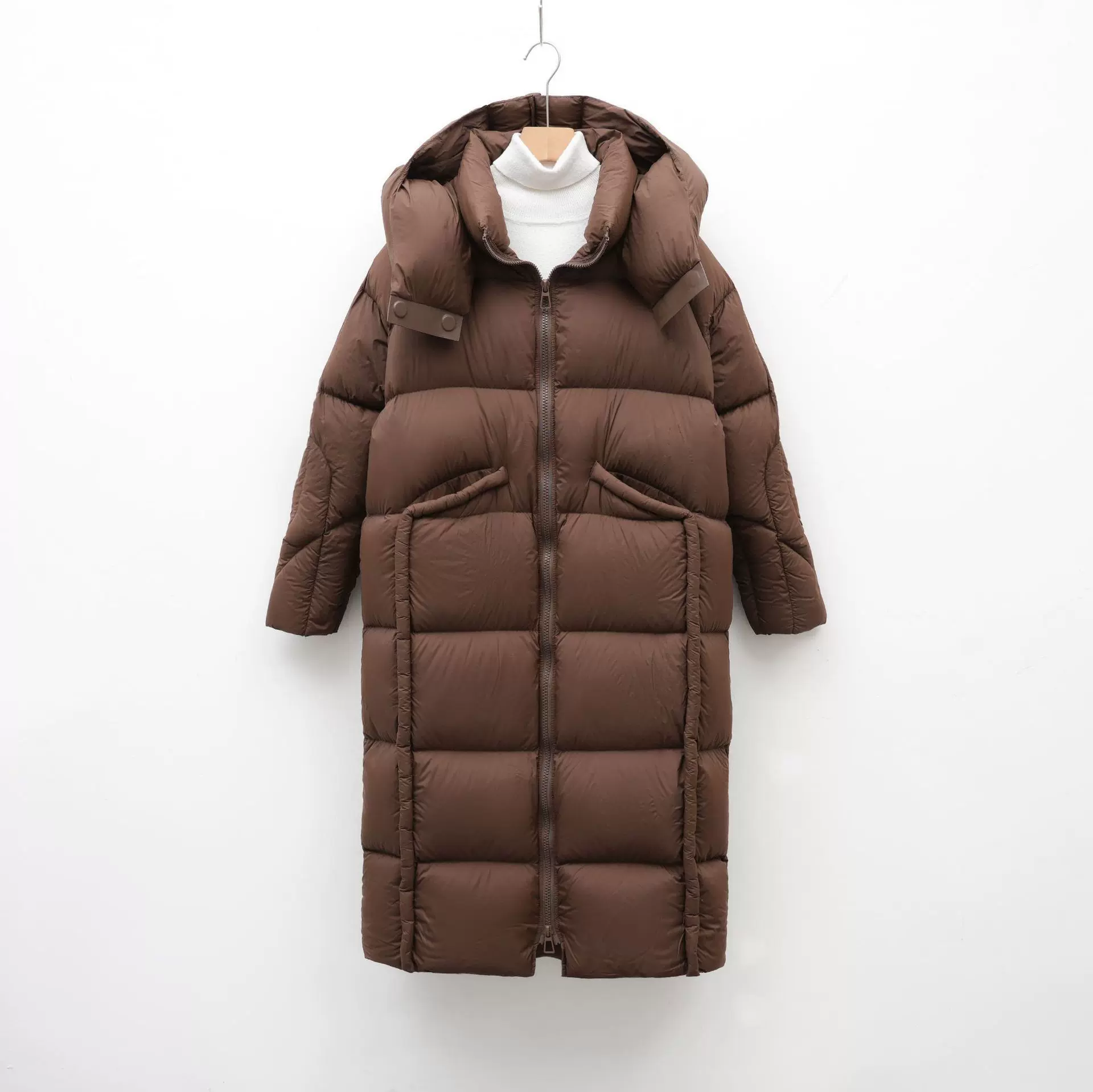 平湖90白鹅绒羽绒服女连帽长款新款过膝冬季长款加厚宽松保暖外套