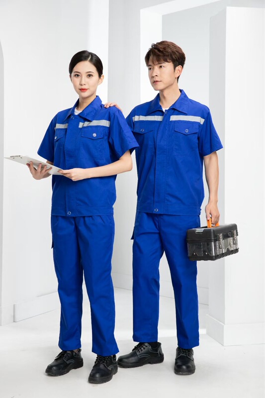 夏季劳保服短袖长袖男女套装现货耐磨涤棉车间反光条薄款工作服|undefined