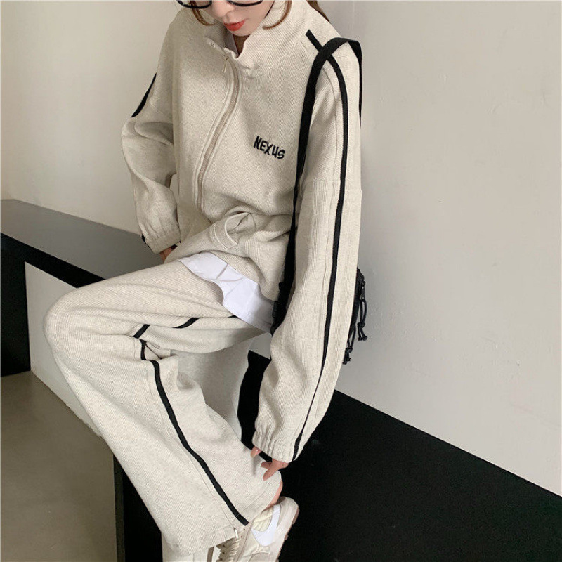 Early Spring New Waffle Casual Suit Women's Korean Style Preppy Style Loose Sweatshirt Age-Reducing Ins Sports Two-Piece Set Early Spring New Waffle Casual Suit Women's Korean Style Preppy Style Loose Sweatshirt Age-Reducing Ins Sports Two-Piece Set