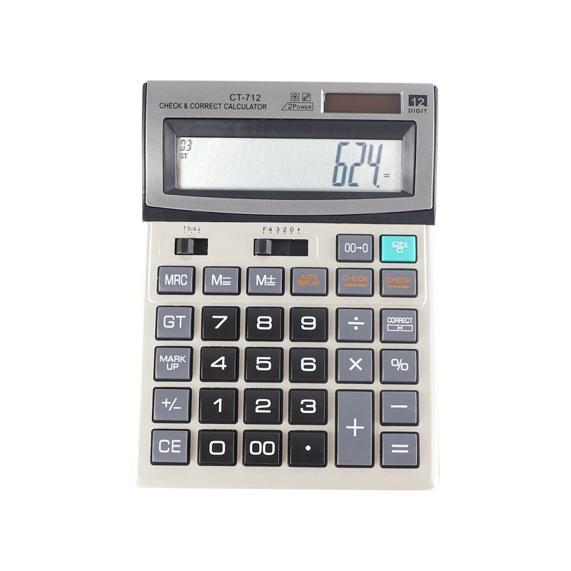 Calculadora de 12 dígitos contabilidad CT-712 calculadora solar estudiante fuente de alimentación dual Computadora financiera al por mayor