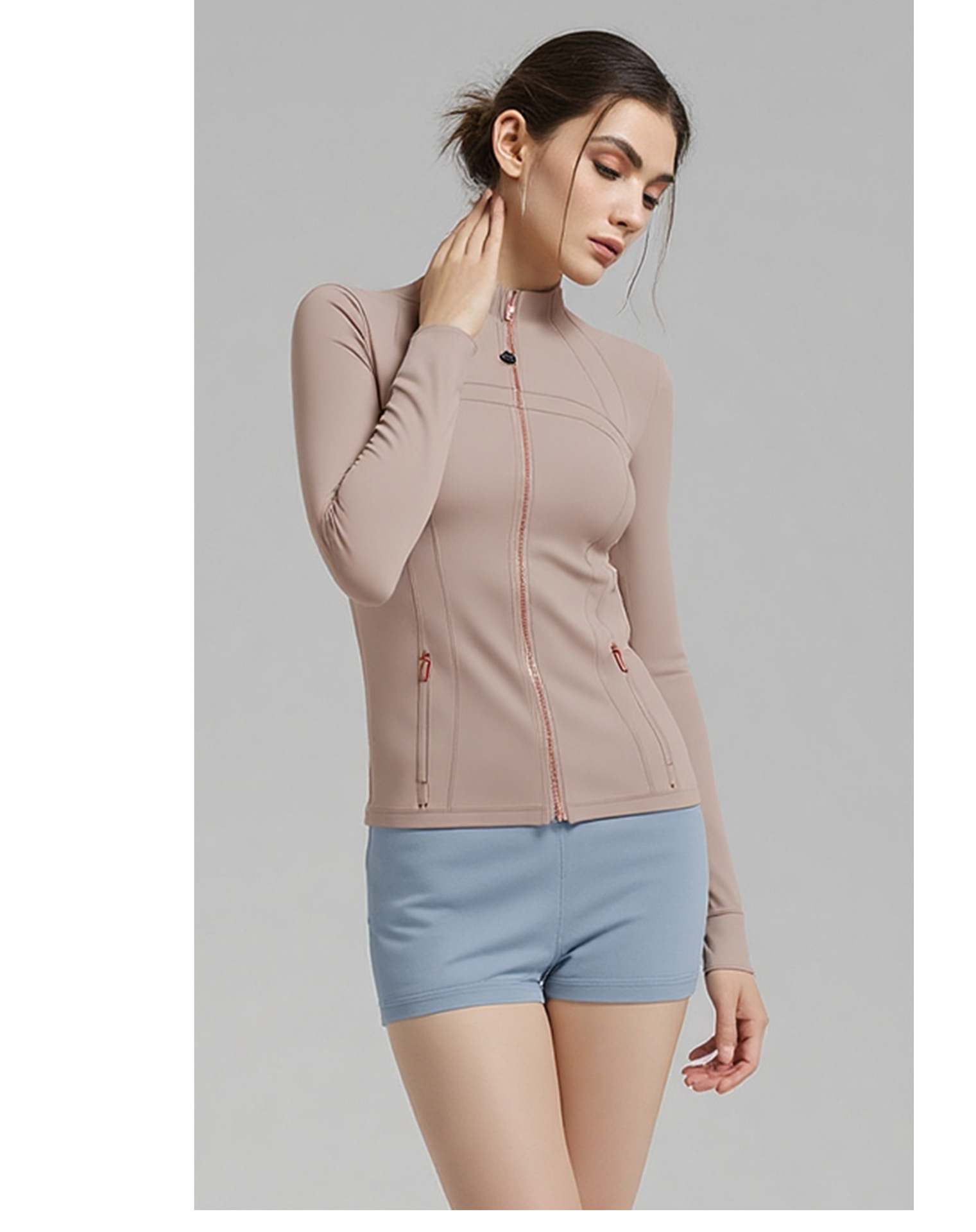 Women's Clothing Stand Up Collar Zip Up Cardigan Quick Drying Nylon Sports Top For Yoga Autumn Fashion_ecoleips.com