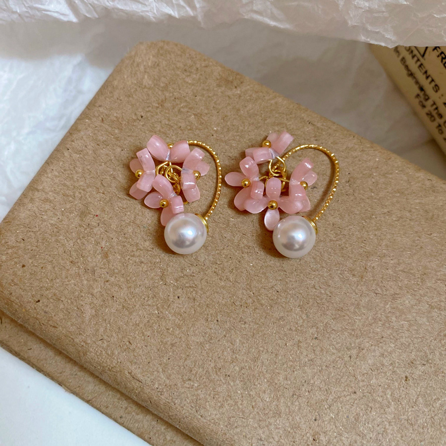 Pendientes de flores de color dopamina Pendientes dulces y frescos de primavera y verano Pendientes pequeños y elegantes de alta gama para mujer