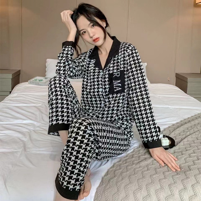 源工場2024新型パジャマ女性長袖薄手ネットレッドins風新型カジュアル快適家庭服カバー