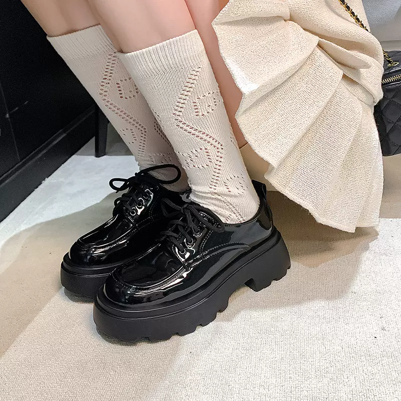 厚底乐福鞋女2025早春新款圆头增高英伦风系带小皮鞋jk配裙子单鞋