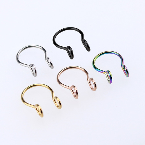 European and American fashionable stainless steel hip-hop punk style non-hole nose clip geometric nose ornaments piercing jewelry nose nails manufacturer wholesale