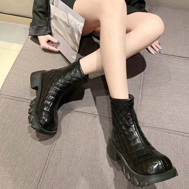 Martin donna autunno e inverno 2024 nuovo stile schiuma spessa fondo verso il basso griglia diamantata sottile camino cotone stivali corti_voghion.com