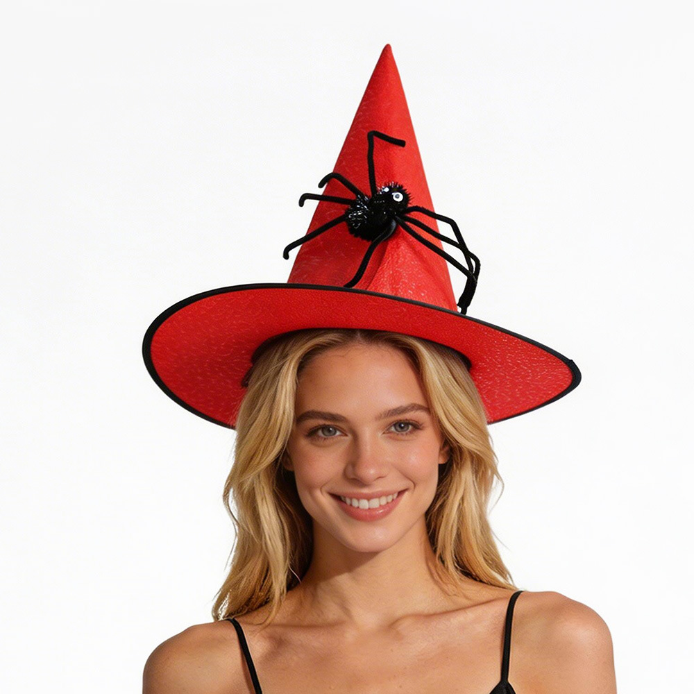 Sombrero de Bruja para Halloween, Accesorios de Disfraces, No Tejido, Negro, con Araña, para Niños y Adultos, Estilo Sombrero de Mago