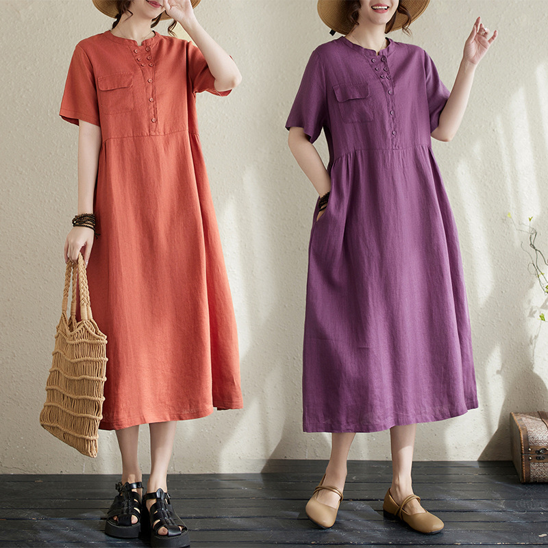 Actual Shot of 2025 Summer Nap High-Count Linen Heavy-Duty Collar Button Slimming Look Short-Sleeved Multi-Color Dress Actual Shot of 2025 Summer Nap High-Count Linen Heavy-Duty Collar Button Slimming Look Short-Sleeved Multi-Color Dress