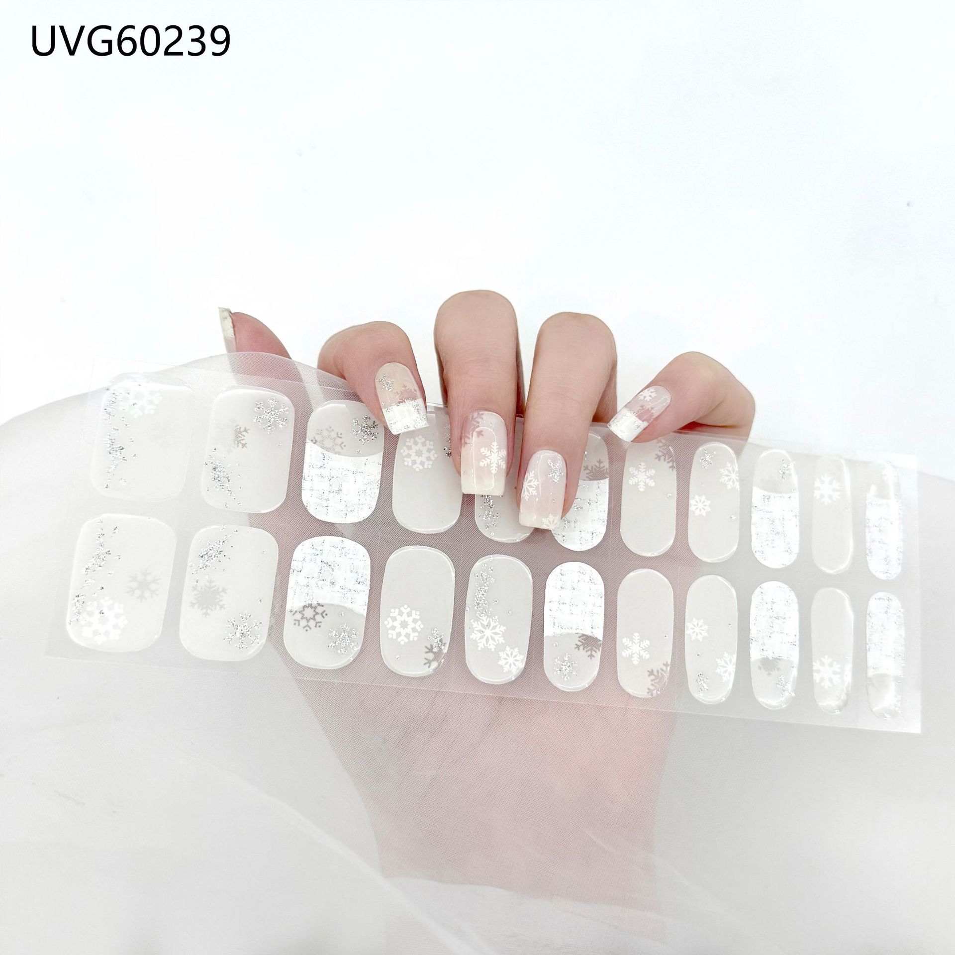 Pegatinas de uñas de gel UV transparentes efecto hielo, semicuradas, con lámina dorada, fototerapia, efecto película de aceite
