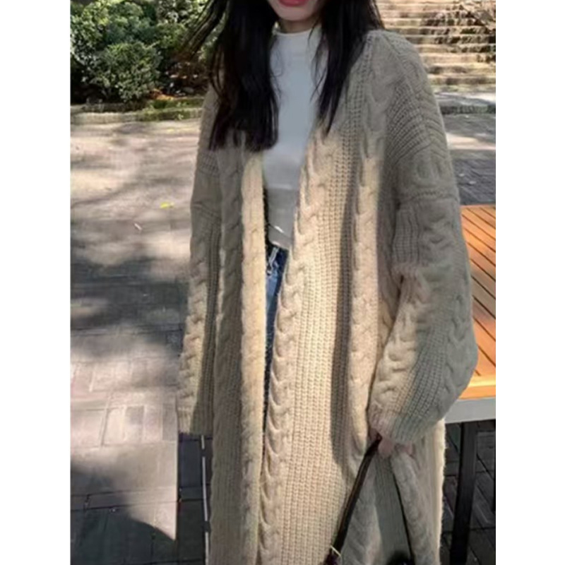 法式慵懒风灰色中长款毛衣外套女秋冬季2025新款宽松外穿针织开衫|undefined