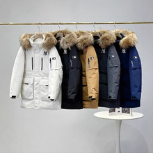 莆田纯原新款MLB羽绒服洋基队2代中长款加厚大毛领男女工装外套