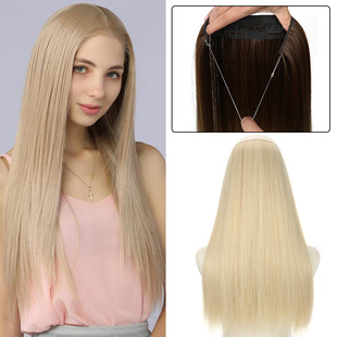 European and American Export Fishing Line Wig Manufacturer Spot Wholesale Chemical Fiber Fishing Line Hair Curtain Wig Piece Long Straight Hair Seamless Hair Extension