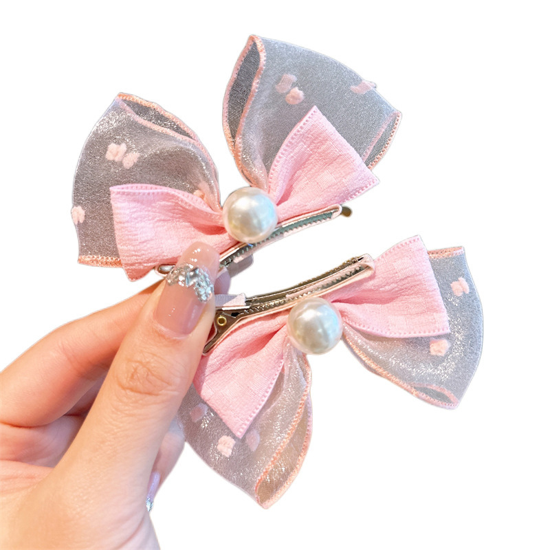 Niños lindo perla horquilla estilo coreano tridimensional arco Orejas de conejo bebé clip pequeño fresco Seersucker tocado