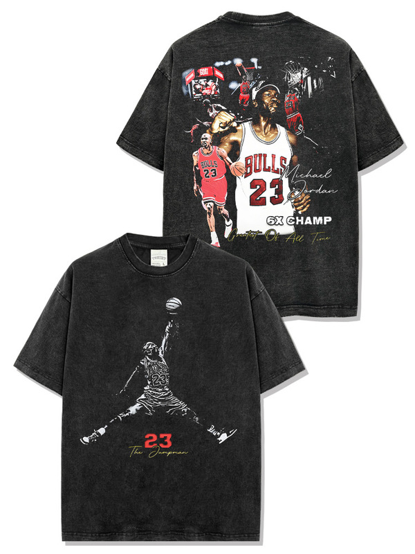 Cross-Border American Retro Mj Trapeze Double-Sided Printed Short-Sleeved T-Shirt Heavy Long-Sleeved Round Neck Hooded Sweatshirt