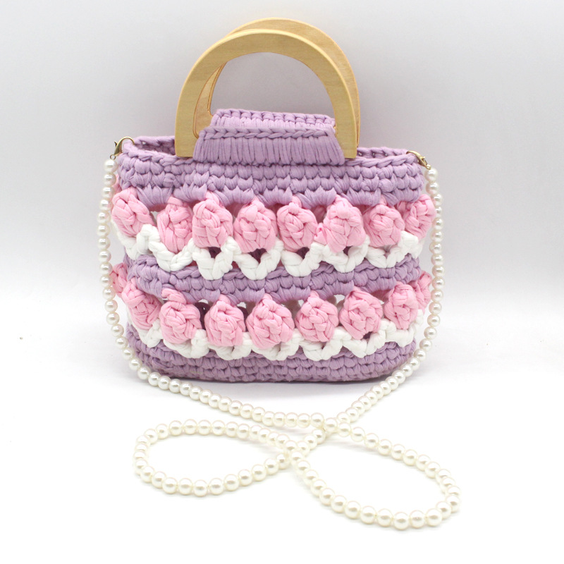 Línea de tela de bricolaje tejida a mano Bolso de tulipán Bolso de material Bolso para novias generosas y dulces