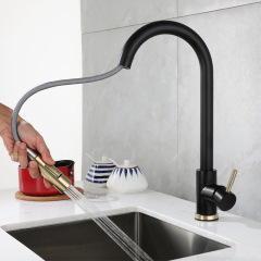 拉絲黑色金色廚房龍頭冷熱伸縮菜盆水龍頭304不鏽鋼抽拉水槽龍頭