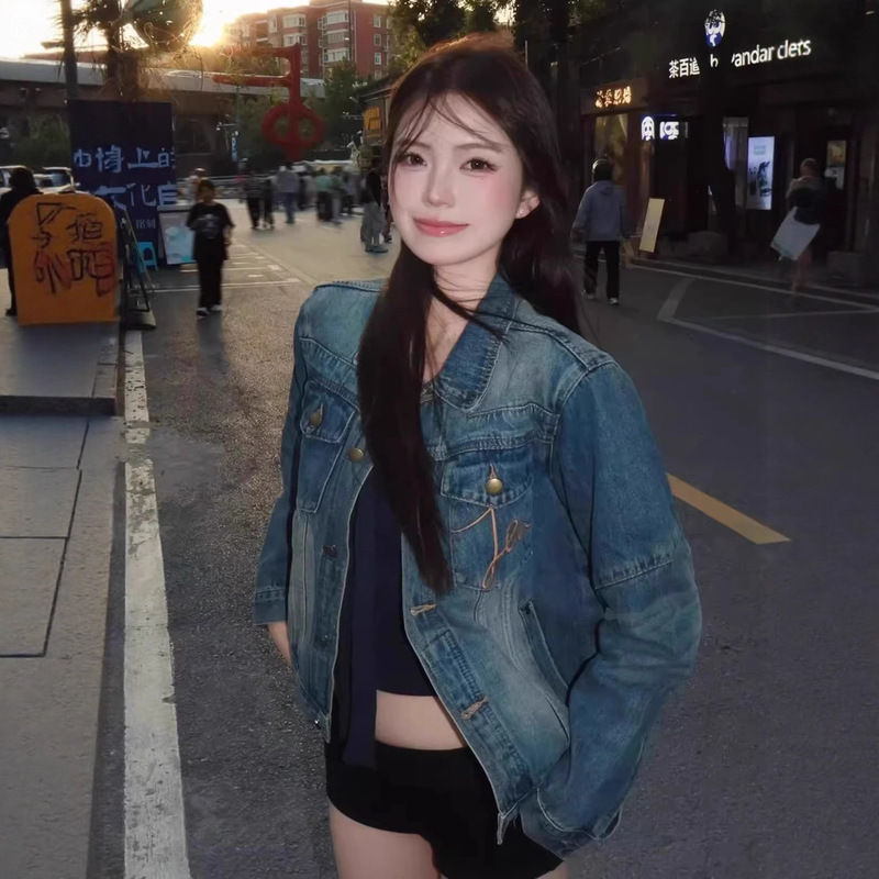 Retro Commuter Short Denim Jacket for Women, New Spring and Autumn Casual Washed Loose Youthful Niche Top Jacket