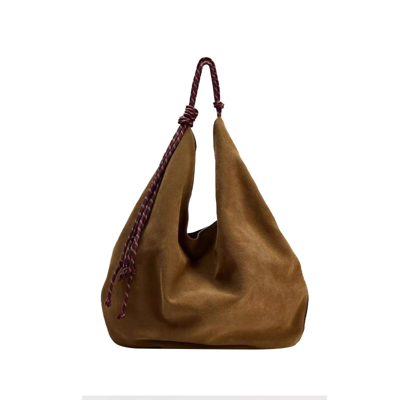 Sac fourre-tout en cuir givré à bandoulière simple pour femme, nouveau style paresseux, capacité en corde tissée à la mode 2024_voghion.com