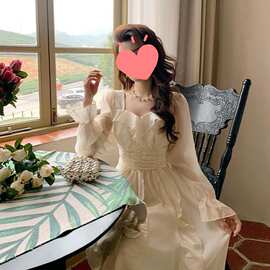 跨境一件代发2026新款长袖连衣裙小众设计收腰显瘦仙女裙希音TEMU