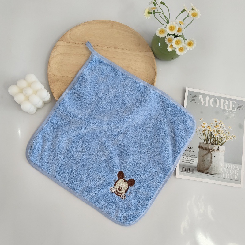 Toalla cuadrada para bebés bordada caricatura coral toallas de peluche absorbente suave secado rápido toallas de lavado de la cara para jardín de infantes
