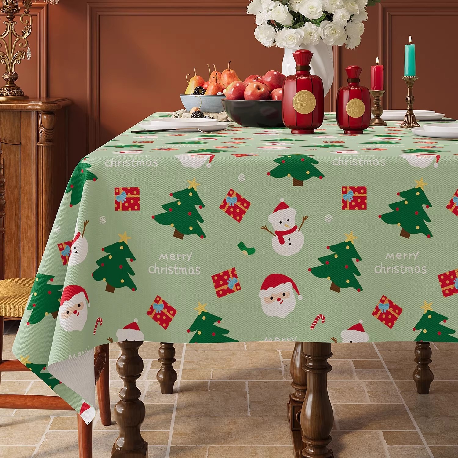 Christmas Tablecloth Waterproof, Oil-Proof, No-Wash, Heat-Resistant Tablecloth 2026 New Model Christmas Decoration Ambiance Coffee Table Cloth